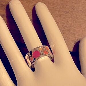 Pink Polka Dot Silver Ring